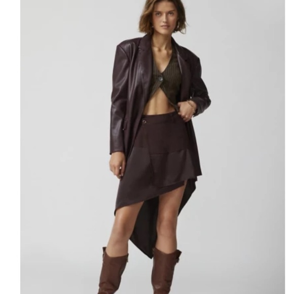 NWT Urban Outfitters Tessa Asymmetrical Brown Wrap Skirt - Picture 1 of 7